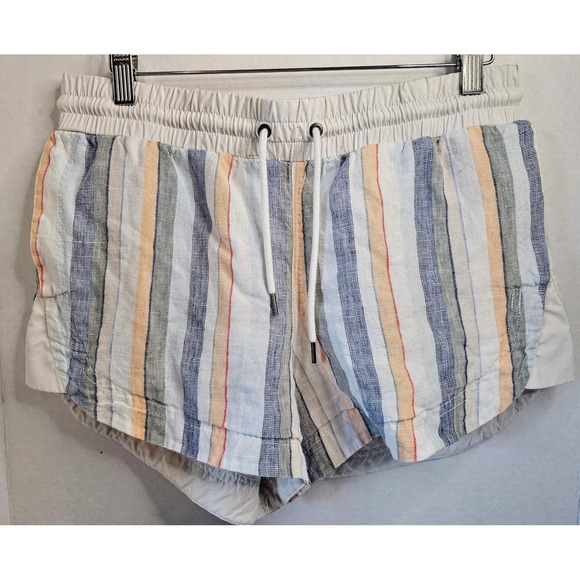 Athleta Beachside Bali Linen Striped Shorts SZ 12 Drawstring Waist Pockets 3" - Picture 1 of 6